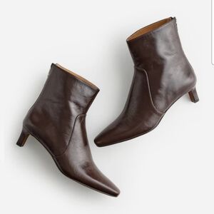 Madewell Dimes Kitten Heel Crinkle Leather Boot In Turkish Coffee